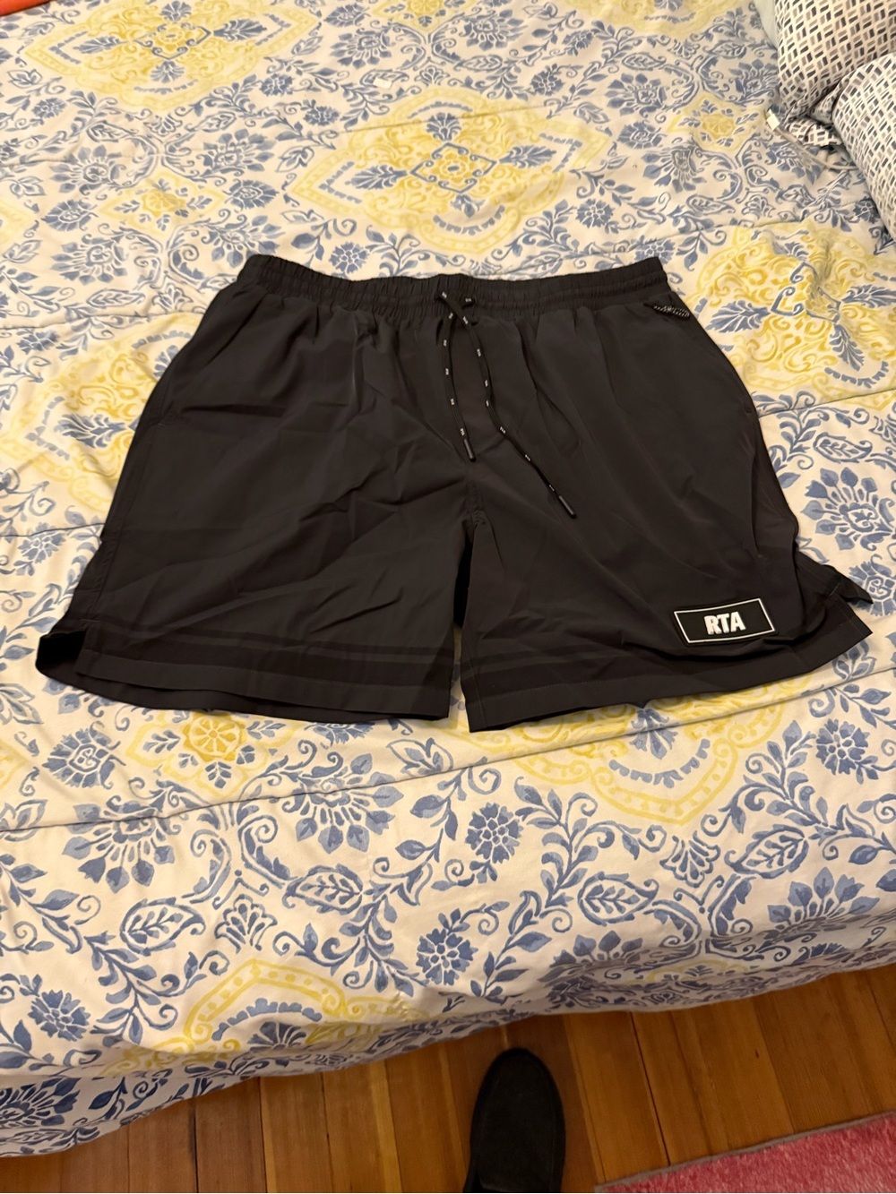 RtA Men’s Black Athletic Drawstring Shorts with Logo Patch